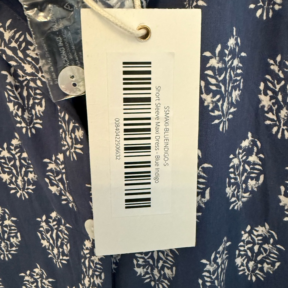 MAREA by Liz Joy short sleeve Maxi Dress in blue indigo print, size Small - Picture 4 of 11